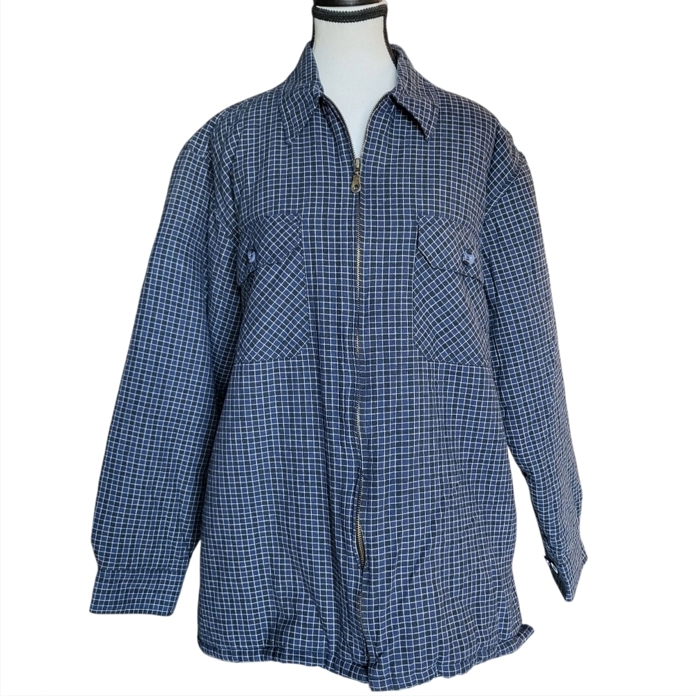 Vintage Y.U.M.A. Blue Plaid Zip-up Shirt Jacket Size L Shacket